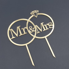 Топер акриловий Обручки Mr&Mrs №2 - золото