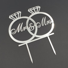 Топер пластиковий обручки Mr&Mrs - срібло 14.5х20 см