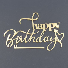 Топер боковий акриловий напис Happy birthday сердечко (золото)