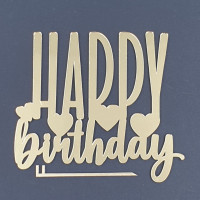 Топер боковий акриловий напис Happy birthday багато сердечок (золото)