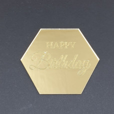 Топер акриловий шестикутник Happy birthday 6 см - золото