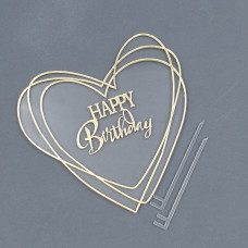 Топер акриловий сердечко прозоре Happy Birthday 10 см